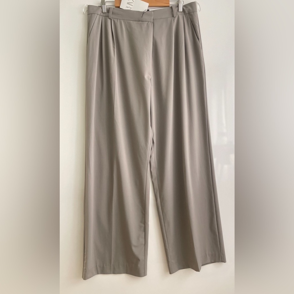 New ZARA Wide Leg Pleated Trousers Grey Size L